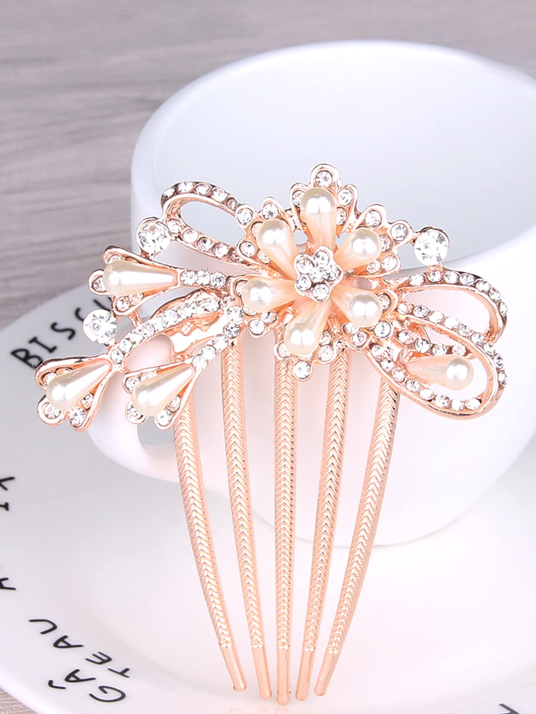 Yellow Chimes Comb Pin for Women Hair Accessories for Women Floral Comb Clips for Hair for Women Rosegold Crystal Hair Pin Bridal Hair Accessories for Wedding Side Pin / Comb Pin / Juda Pin Accessories for Women