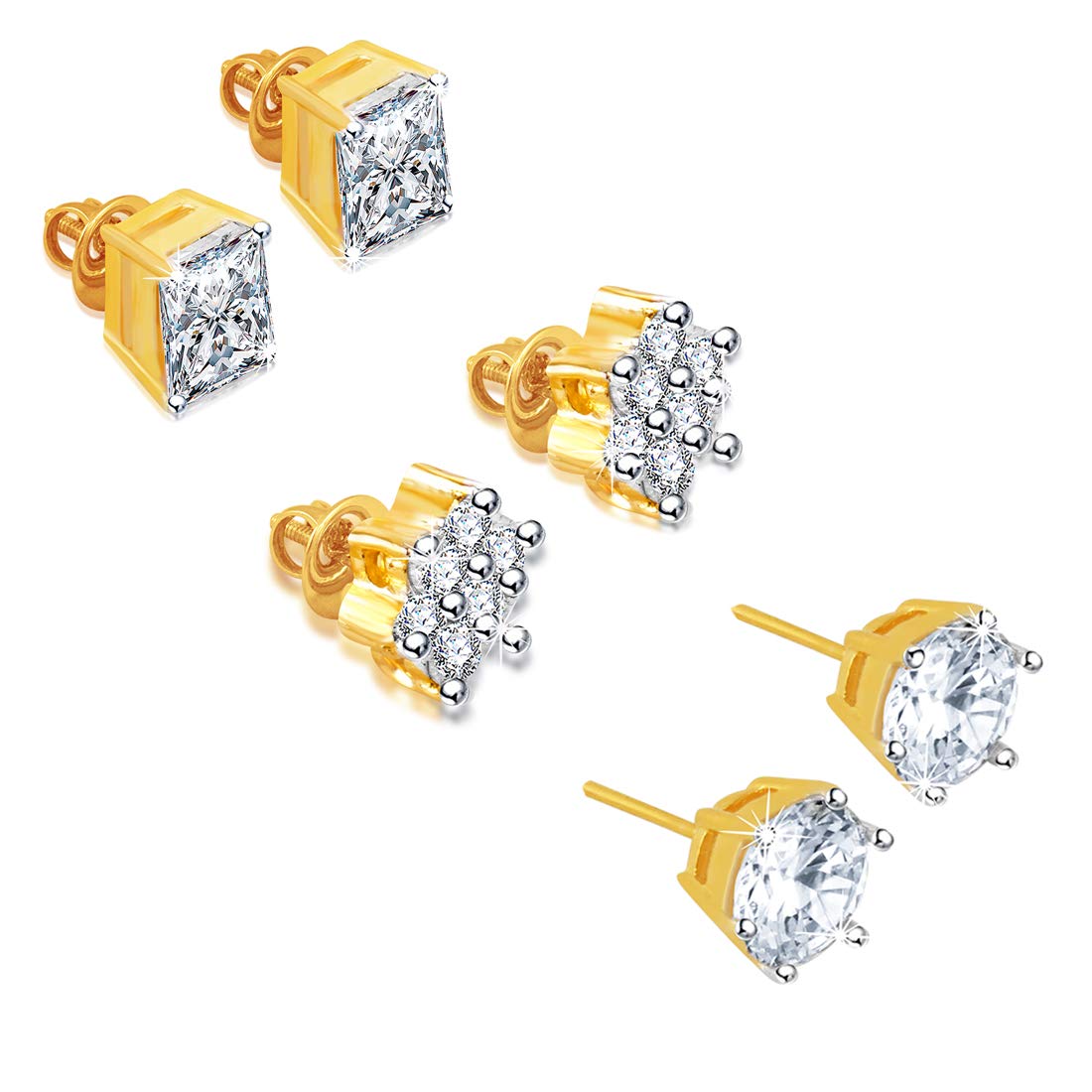 Yellow Chimes Exclusive A5 Grade AD Crystal 18 Carat Gold Plated Combo Set Stud Earrings for Women & Girls