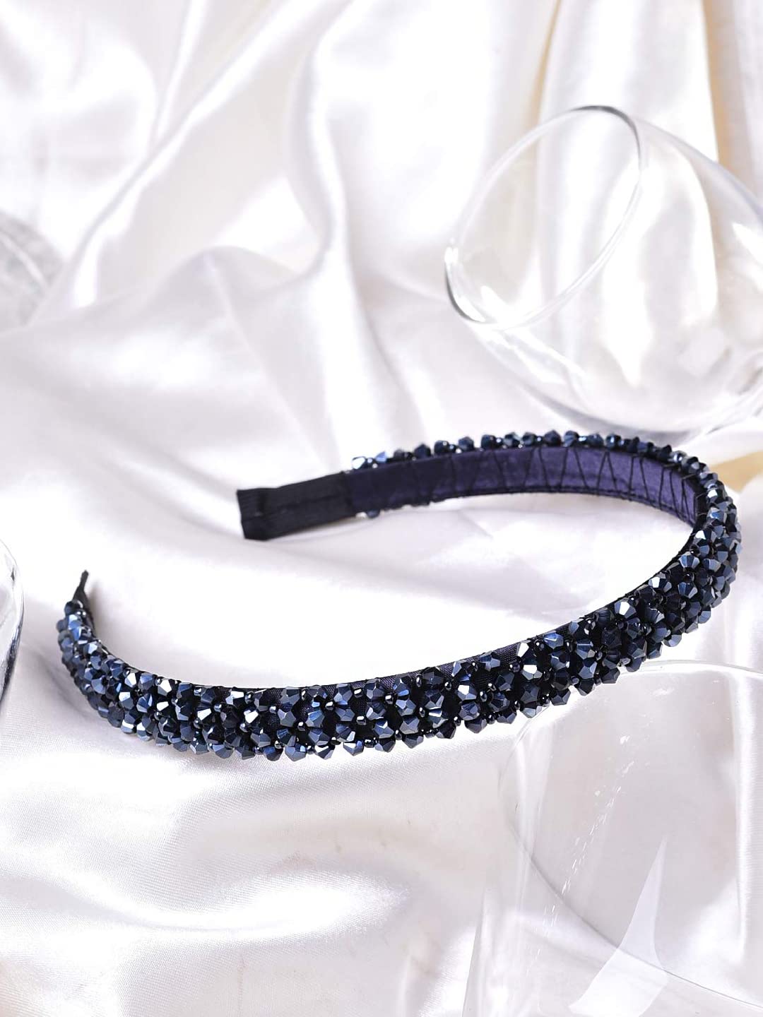 Yellow Chimes Crystal Rhinestone Headband, Blue Headband for Women and Girls (Pack of 1)