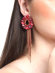 Yellow Chimes Crystal Danglers Earrings for Women Tear Drop Shaped Crystal Red Long Chain Dangler Earrings for Women and Girls