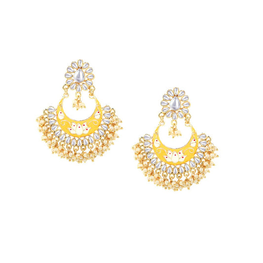 Yellow Chimes Meenakari Chandbali Earrings for Women Gold Plated Traditional Meenakari Flower Yellow Chand bali Earrings for Women and Girls.