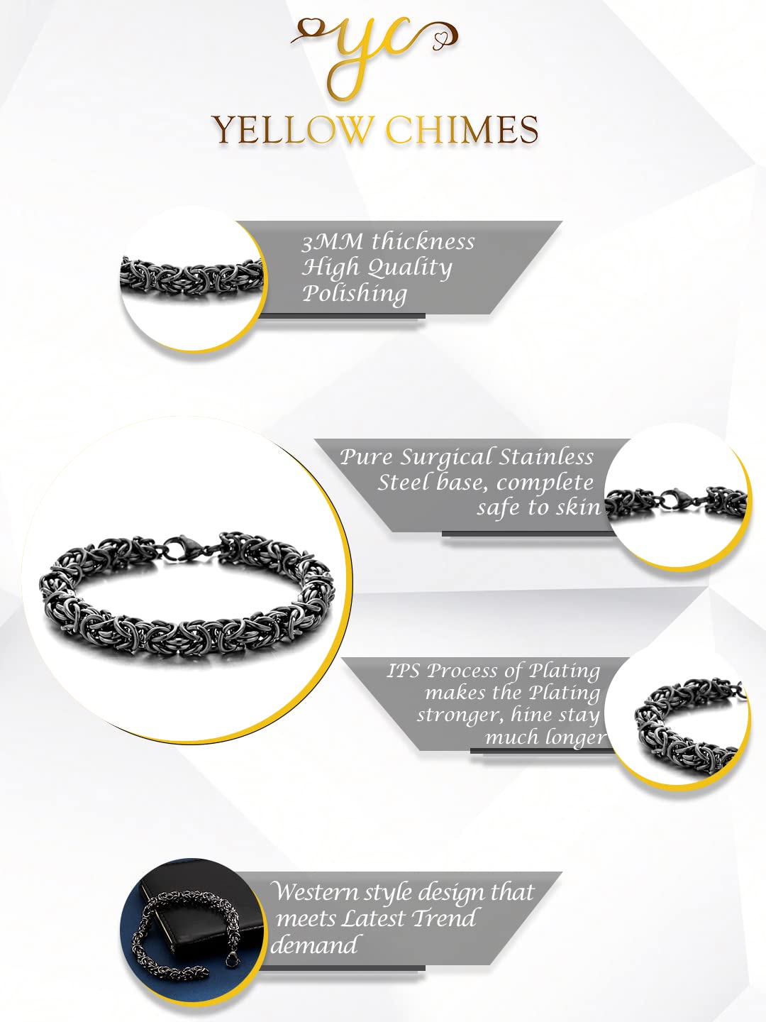 Yellow Chimes Bracelets for Men and Boys Bracelet for Men | Stainless Steel Linked Chain Bracelet | Birthday Gift for Men and Boys Anniversary Gift for Husband (Bracelet 4)