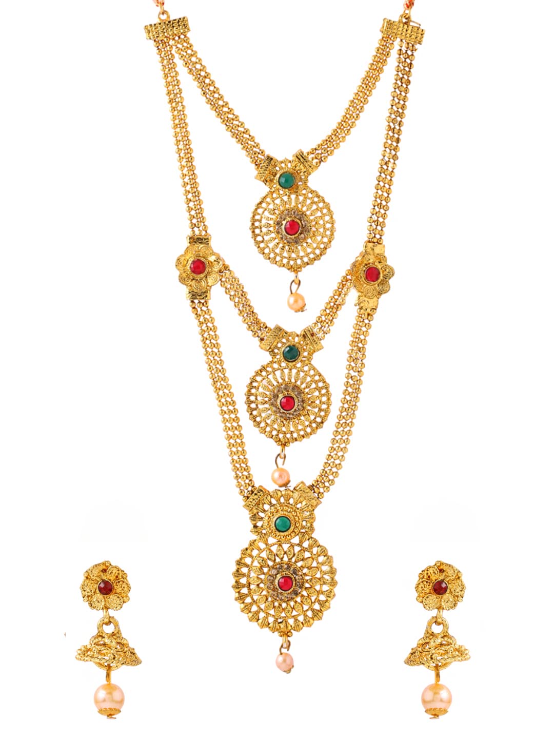 Yellow Chimes Traditional Jewellery Set for Women Temple Jewellery Set Layered Jewelry Set Gold Plated Ethnic Necklace Set for Women and Girls