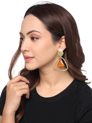 Yellow Chimes Earrings for Women and Girls | Orange Drop Earring | Gold Plated Drop | Triangular Orange Stone Drop Western Drop Earrings | Accessories Jewellery for Women | Birthday Gift for Girls and Women Anniversary Gift for Wife
