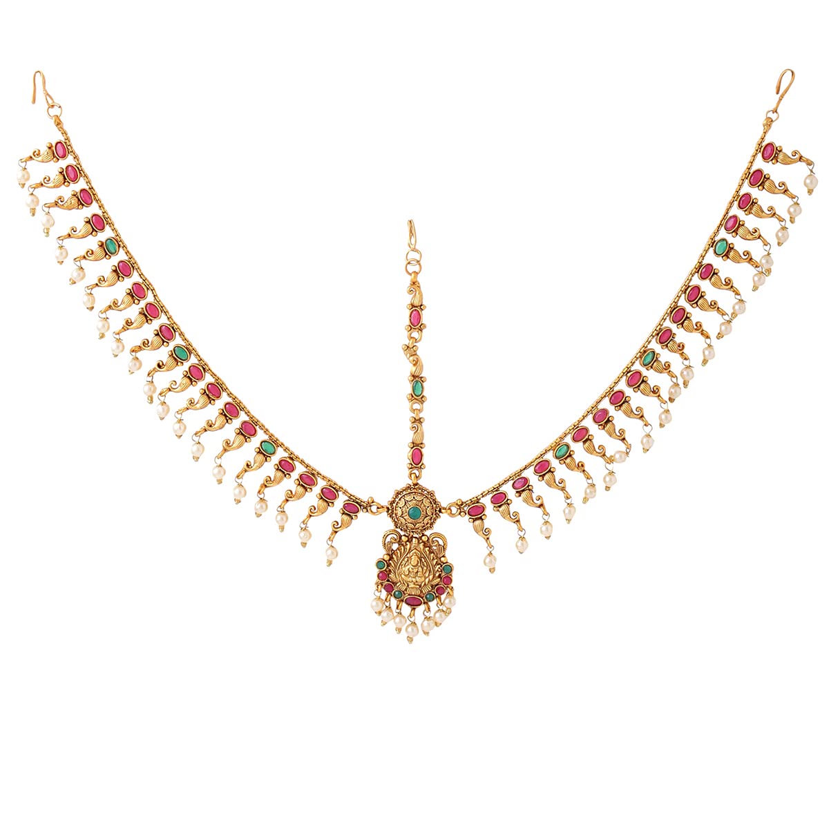 Yellow Chimes Head Chain For Women Gold Toned Multicolor Temple Bridal Traditional Mathapatti For Women and Girls