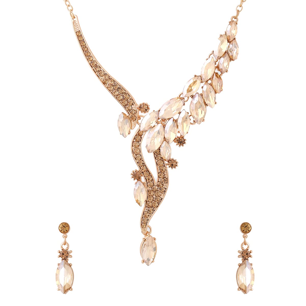 Yellow Chimes Jewellery Set For Women Gold Toned Crystal Designed Necklace Set With Earring For Women and Girls