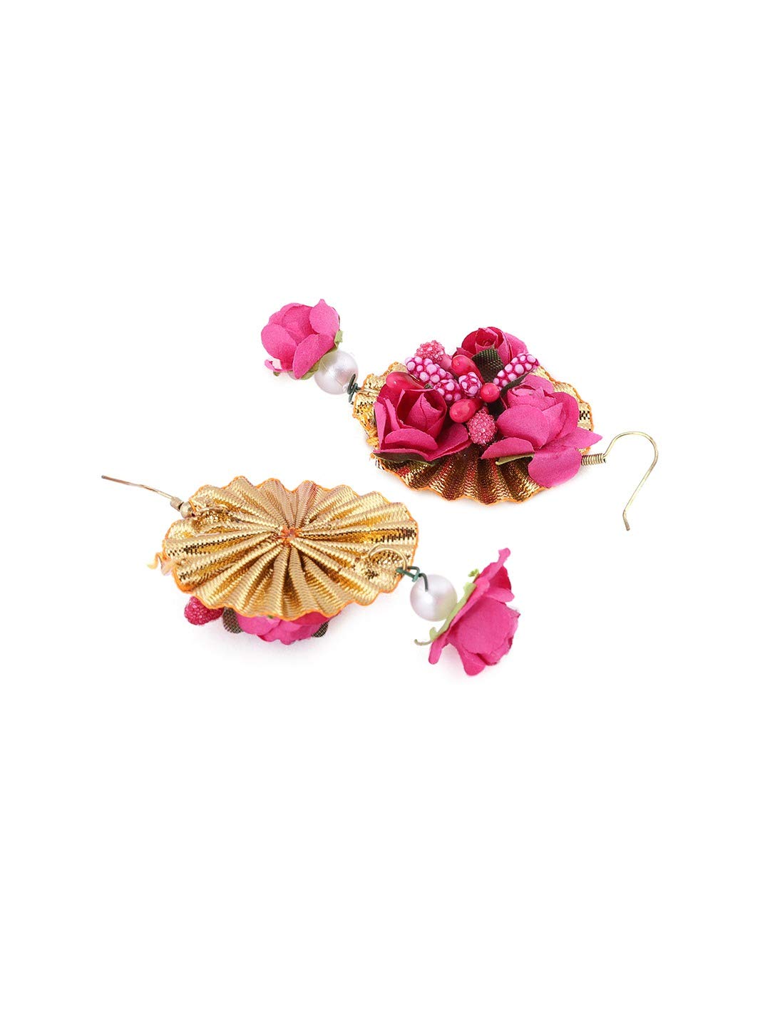Yellow Chimes Dark Pink Flower Jewellery Set for Haldi Baby Shower Mehandi Godbharai Bahubali Paper Aritificial Jewelley Set for Women and Girls