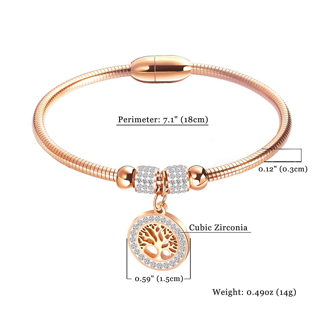 Yellow Chimes Rosegold Bracelet for Women Elegant Stainless Steel Rose Gold Plated Crystal Tree of Life Charm Kada Bracelet for Women and Girls