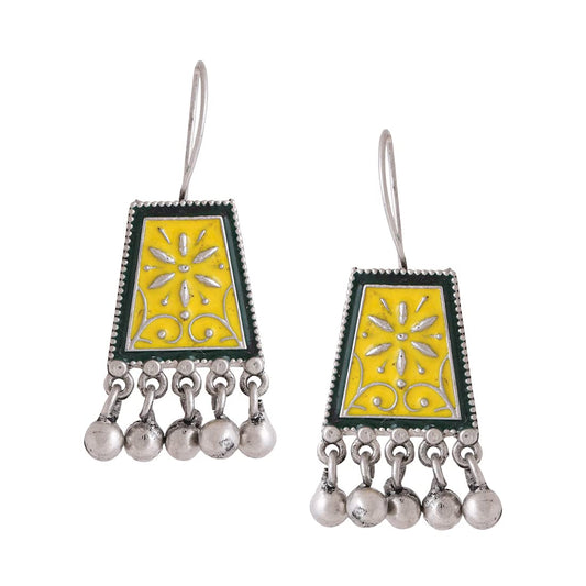 Yellow Chimes Earrings for Women and Girls Meenakari Drop Earrings | Silver Tone Yellow Meenakari Drop Earrings | Birthday Gift for girls and women Anniversary Gift for Wife