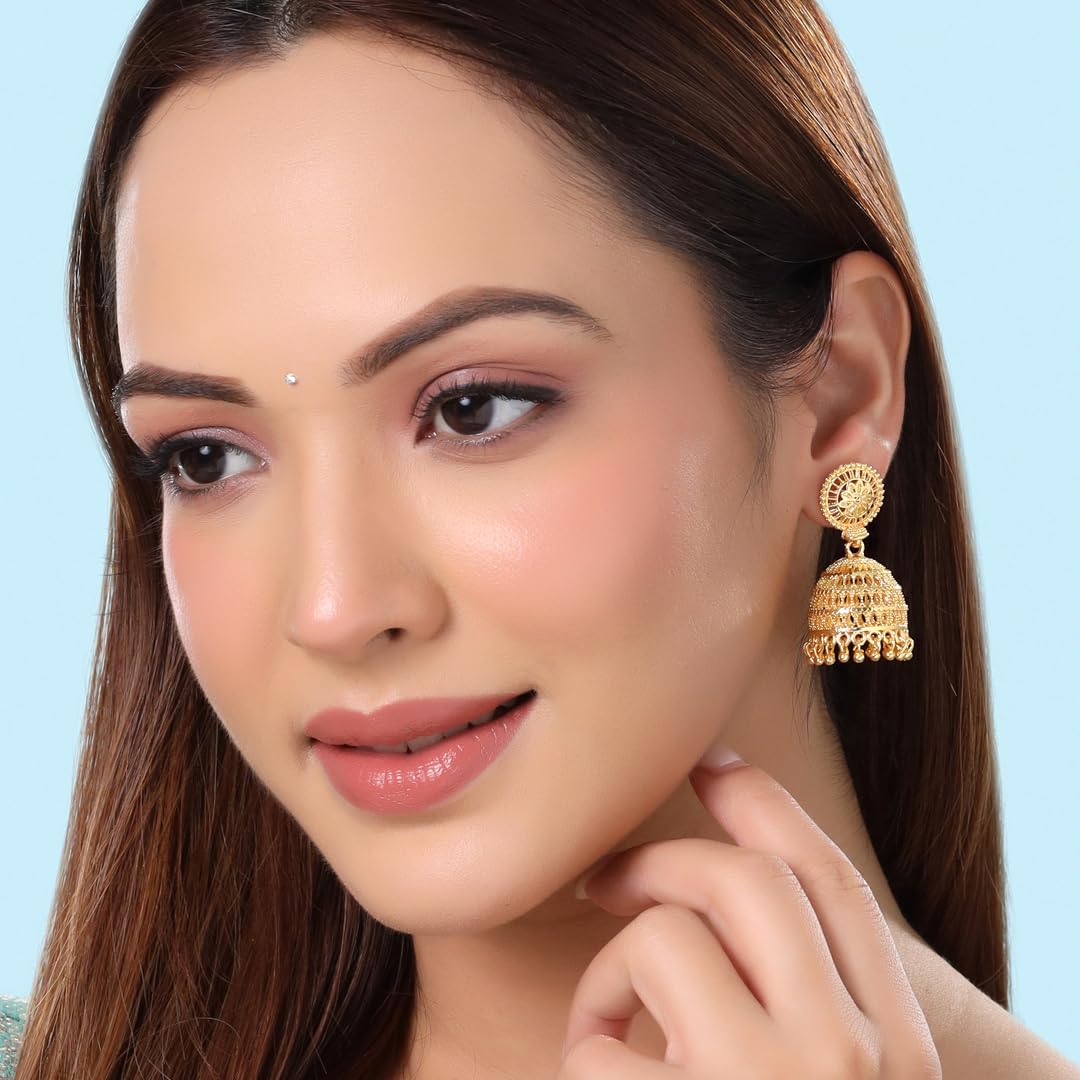 Yellow Chimes Earrings for Women and Girls Gold Plated Jhumka | 2 Pair Combo of Gold Plated Jhumki Earrings|Birthday Gift For girls and women Anniversary Gift for Wife