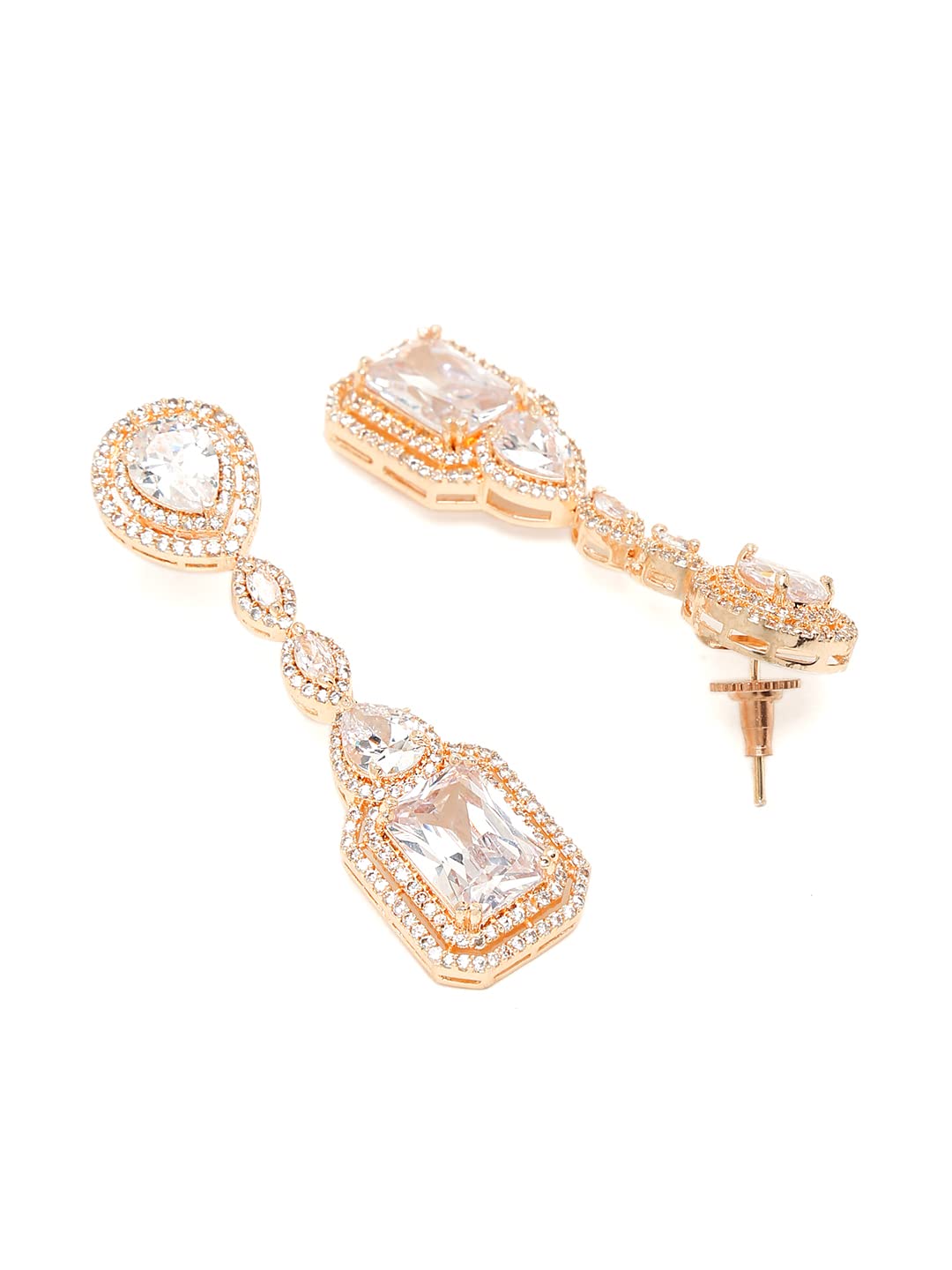 Yellow Chimes American Diamond Earrings for Women Rosegold Plated White American Diamond AD Studded Drop Earrings For Women and Girls