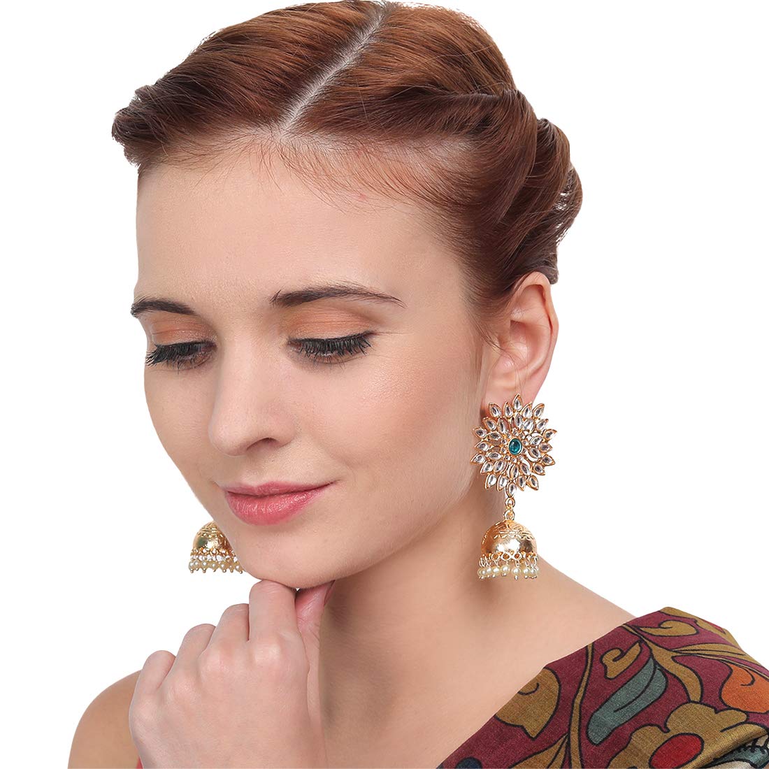 Yellow Chimes Jhumka Earrings for Women Floral Kundan Jhumka Gold Plated Traditional Jhumka/Jhumki Earrings for Women and Girls.