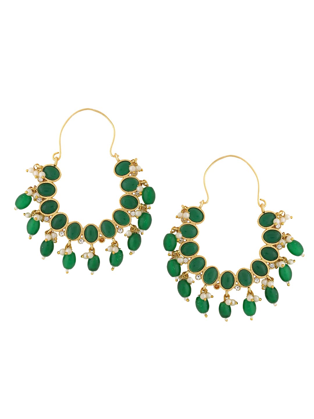 Yellow Chimes Earrings For Women Gold Toned Green Stone Studded Graceful Hoop Earrings For Women and Girls