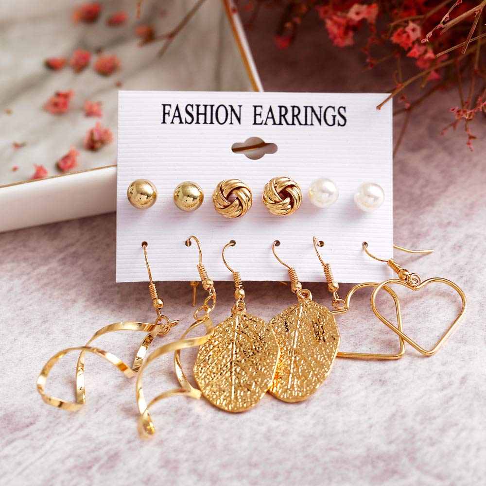 Yellow Chimes 6 and 9 Pairs Assorted Multiple Stud Earrings Big Hoop Tassel Drop Pearl Earrings for Women and Girls (6 Pairs Tassel)