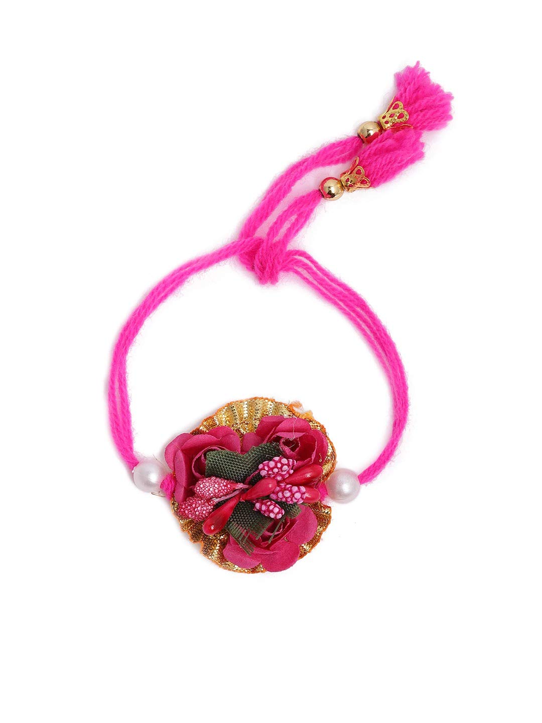 Yellow Chimes Dark Pink Flower Jewellery Set for Haldi Baby Shower Mehandi Godbharai Bahubali Paper Aritificial Jewelley Set for Women and Girls