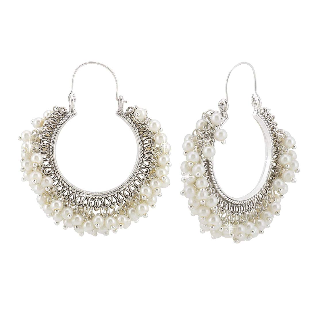 Yellow Chimes Combo Of 2 Pair's Latest Fashion Trendy Look Beautiful Design Silver Plated Pearls Hoop Earring Sets for Women and Girls