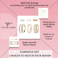 Yellow Chimes Earrings for Women & Girls | Fashion Multicolor Stud and Hoops Earring Set | Gold Plated Studs and Hoops | Round Shaped Western Pearl Hoop Earrings Combo | Birthday & Anniversary Gift