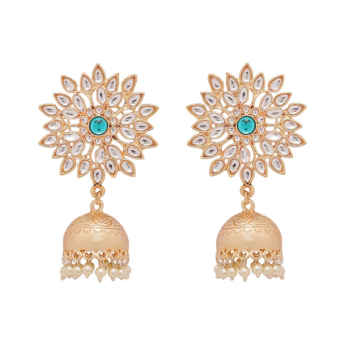 Yellow Chimes Jhumka Earrings for Women Floral Kundan Jhumka Gold Plated Traditional Jhumka/Jhumki Earrings for Women and Girls.