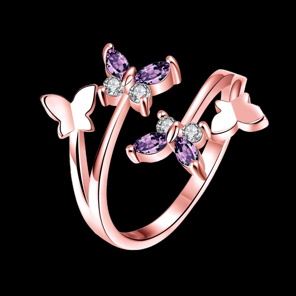 Yellow Chimes Rings for Women Crystal Butterfly Ring Rosegold Plated Adjustable Ring for Women and Girls.