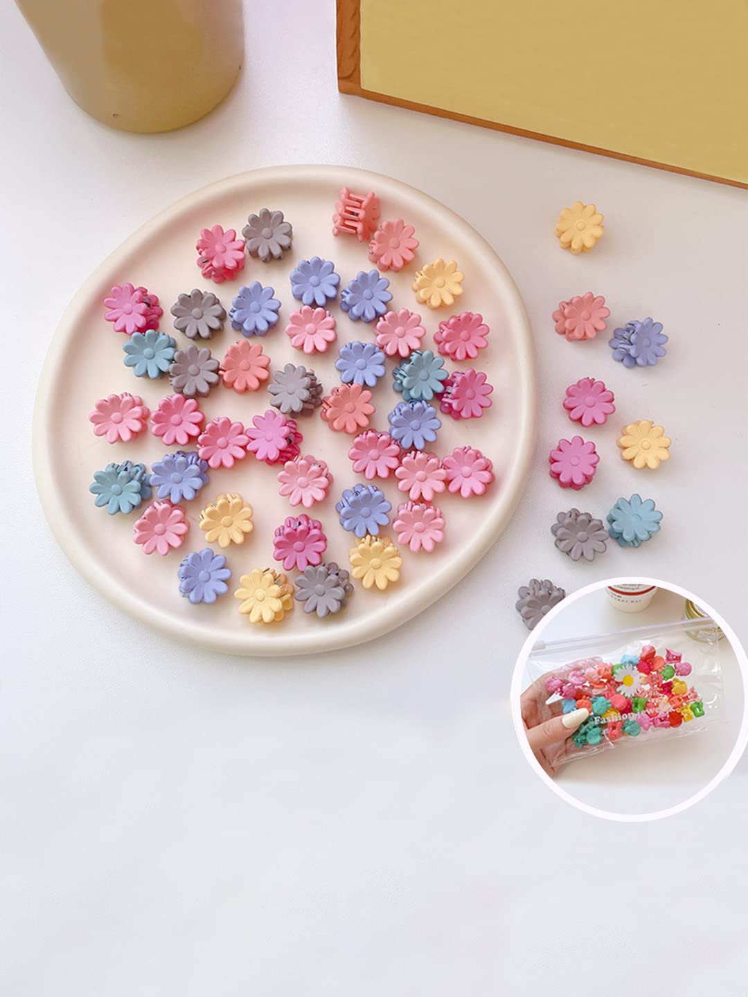 Melbees by Yellow Chimes Hair Clips for Girls Kids Hair Accessories for Girls Hair Claw Clips for Girls Kids Multicolor Floral Small Claw Clip 50 Pcs Mini Hair Claw Clips for Girls Baby's Clutchers for Hair