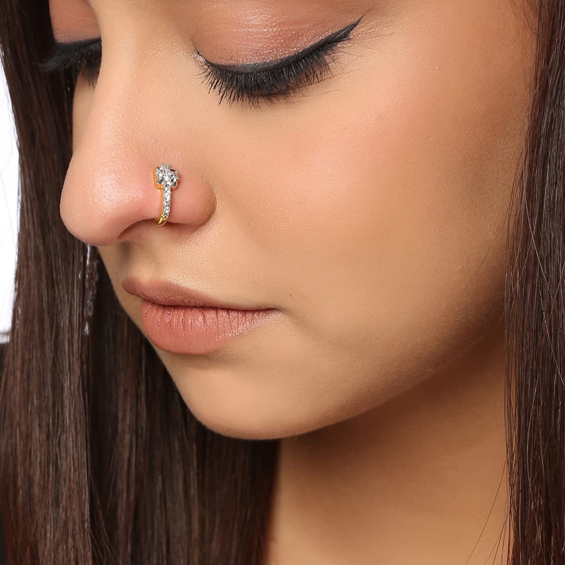 Karizma Jewels Golden real gold nose stud 14k ethnic indian piercing nose  ring push pin at Rs 1258/piece in Jalandhar