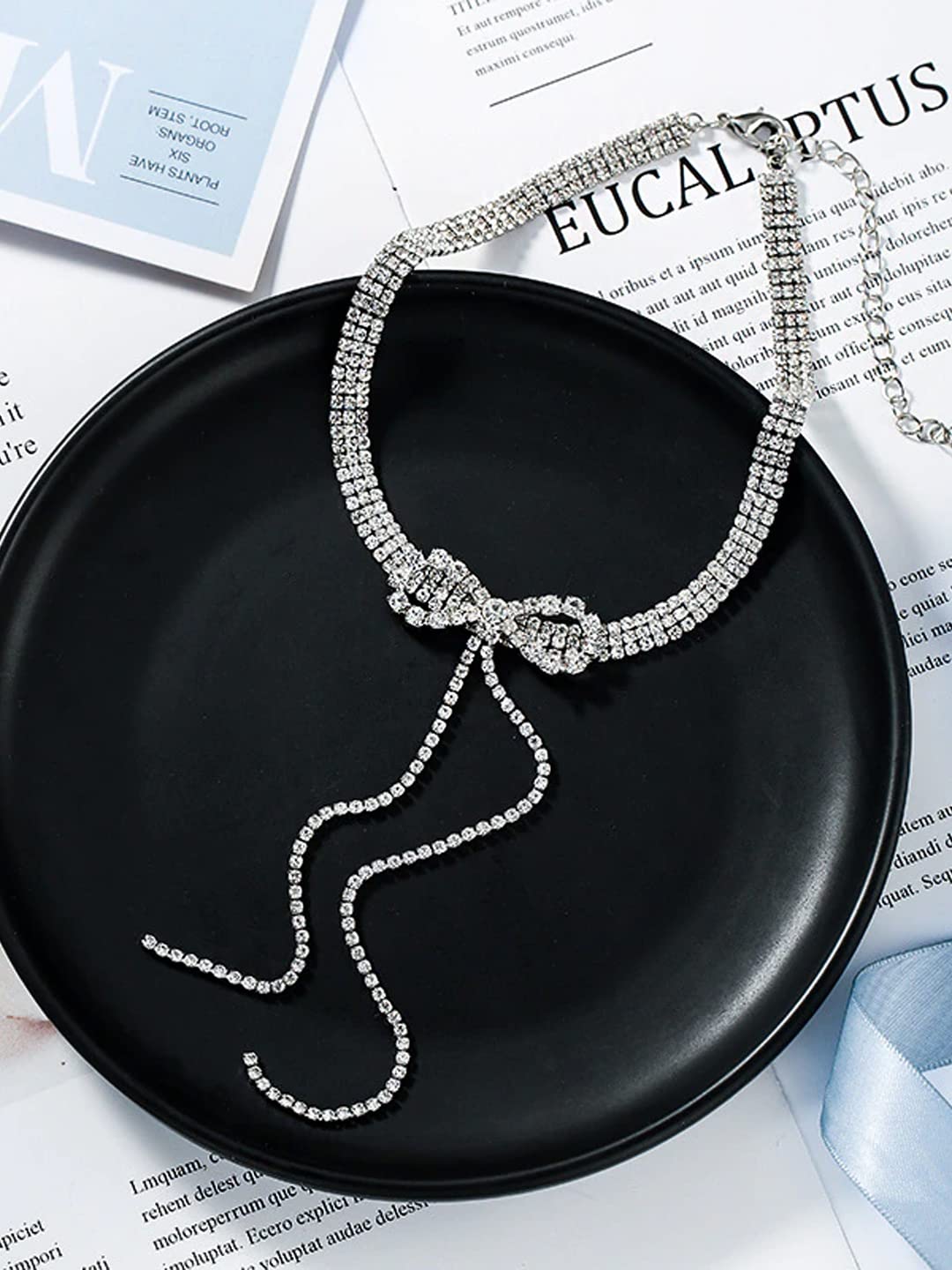 Yellow Chimes Necklace for Women and Girls Choker Necklace for Women | Silver Tone Bow Shaped White Crystal Choker Necklace for Girls | Birthday Gift for girls and women Anniversary Gift for Wife