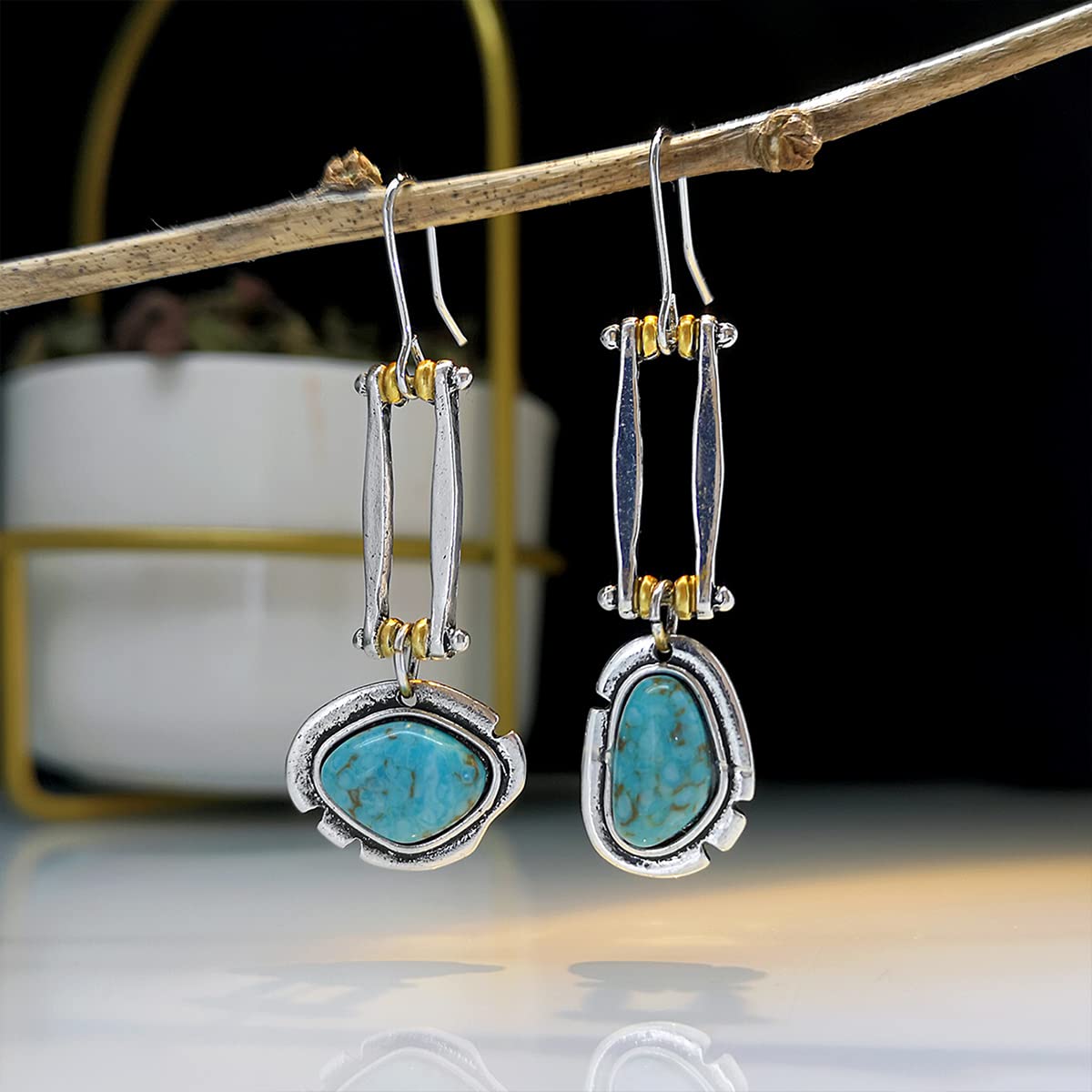 Yellow Chimes Earrings For Women Silver Toned Blue Color Geometrical Shaped Mismatched Earrings For Women and Girls