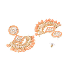 Yellow Chimes Earrings for Women and Girls Chandbali Earrings | Gold Toned Kundan Stone Chand Baliyan Earrings | Birthday Gift for girls and women Anniversary Gift for Wife