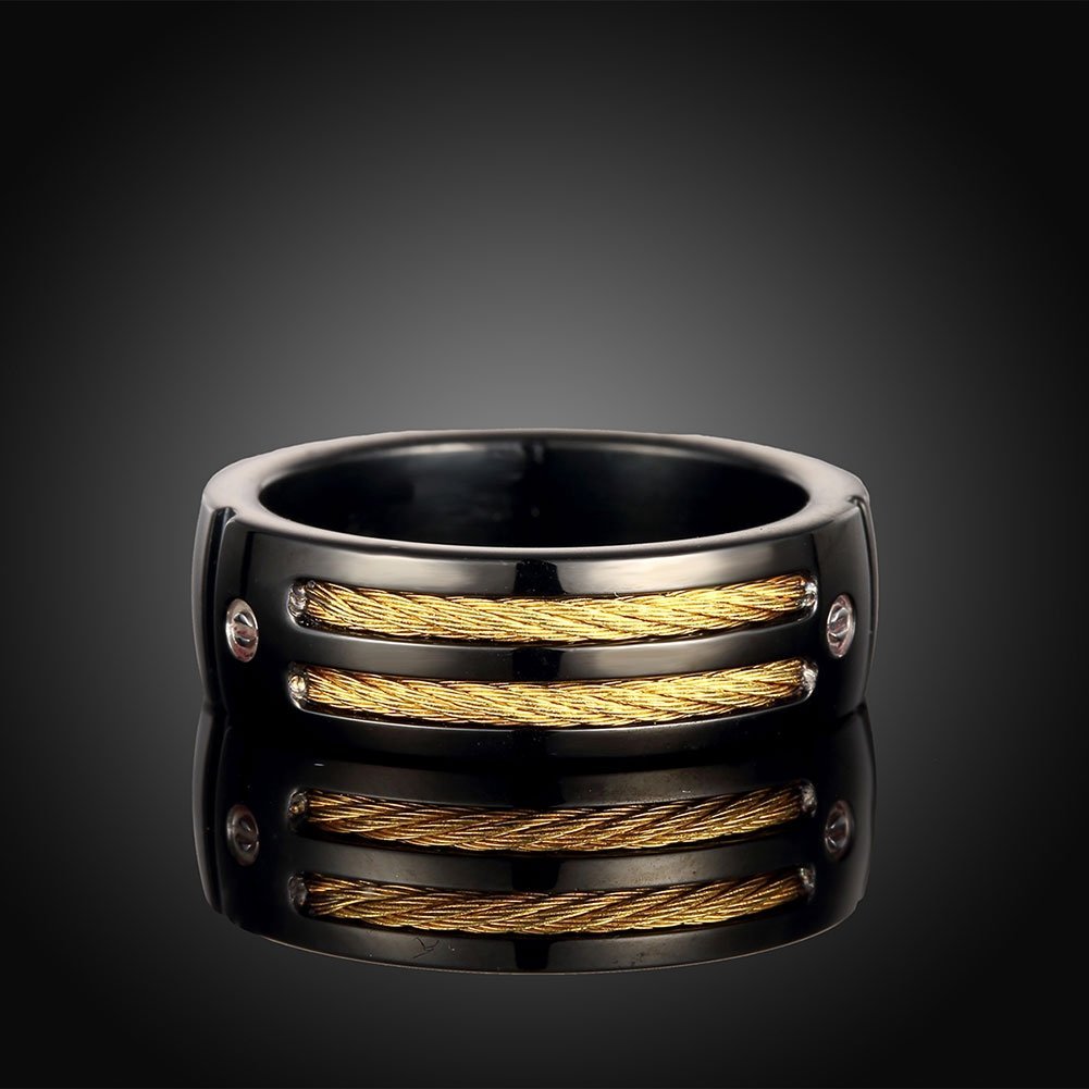 Yellow Chimes Rings for Men Black Band Rings Screwed Cable Black Gun Plated Finger- Thumb Stainless Steel Ring for Men and Boys.