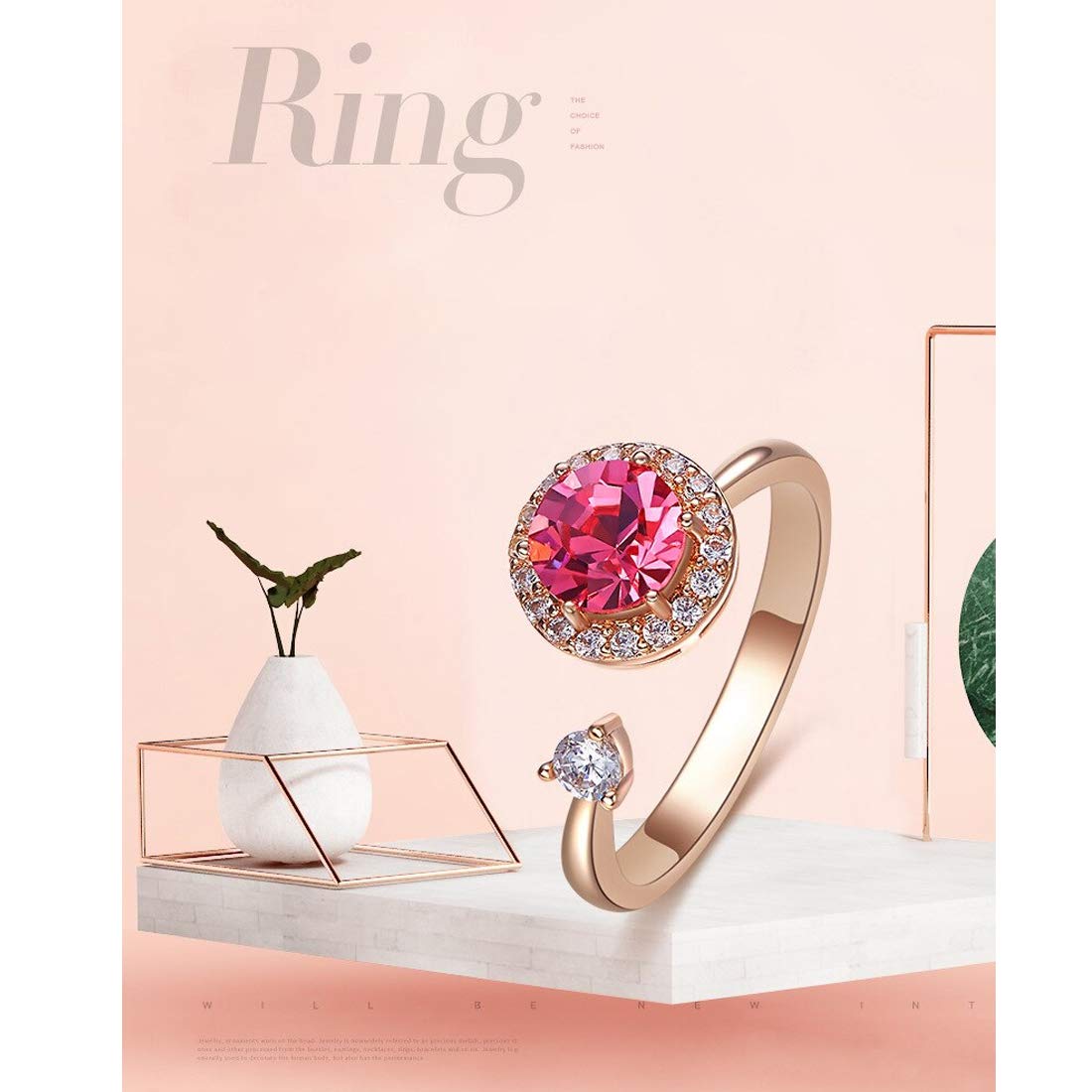 Yellow Chimes Rings for Women and Girls Pink Crystals from Swarovski Ring Adjustable Crystal Rings Rose Gold Plated Rotating Crystal Finger Ring for Women | Birthday Gift For girls and women Anniversary Gift for Wife