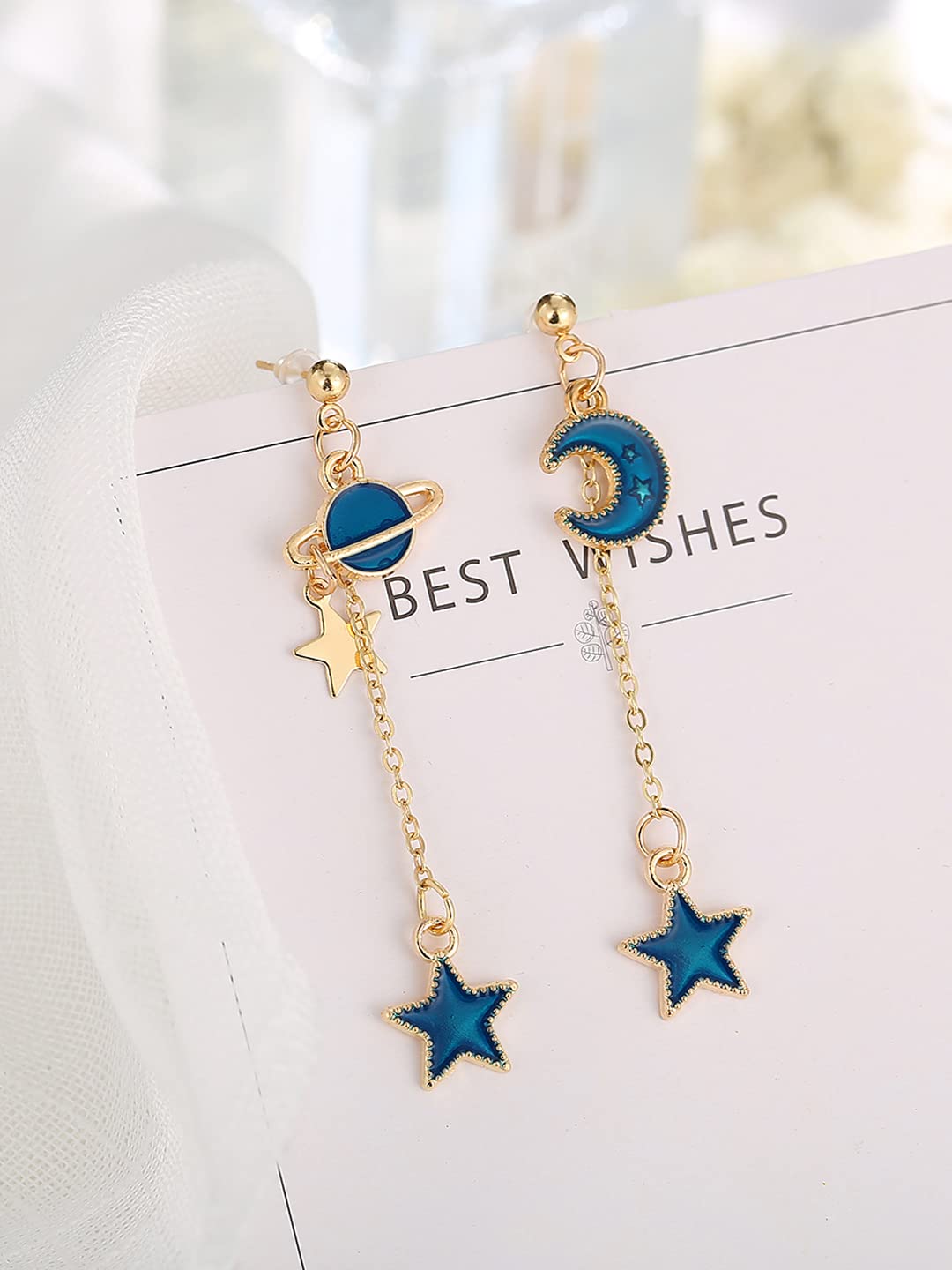 Yellow Chimes Earrings for Women and Girls Crystal Dangler | Gold Toned Star & Moon Designed Long Danglers Earrings | Birthday Gift for girls and women Anniversary Gift for Wife