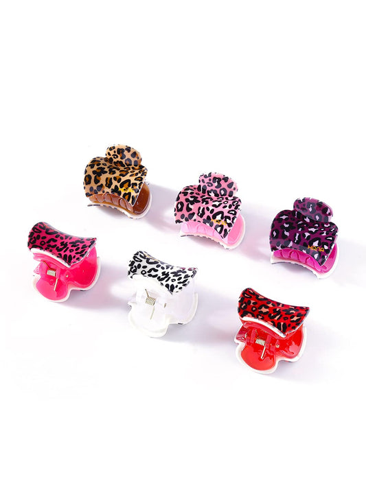 Yellow Chimes 6 Pieces Hair Claw Clips Medium Size 3.5 cm Leopard Print Soft Touch Hair Clips for Women and Girls Hair Accessories (Pack of 6), Multi-Color (YCHACT-WM003-MC)