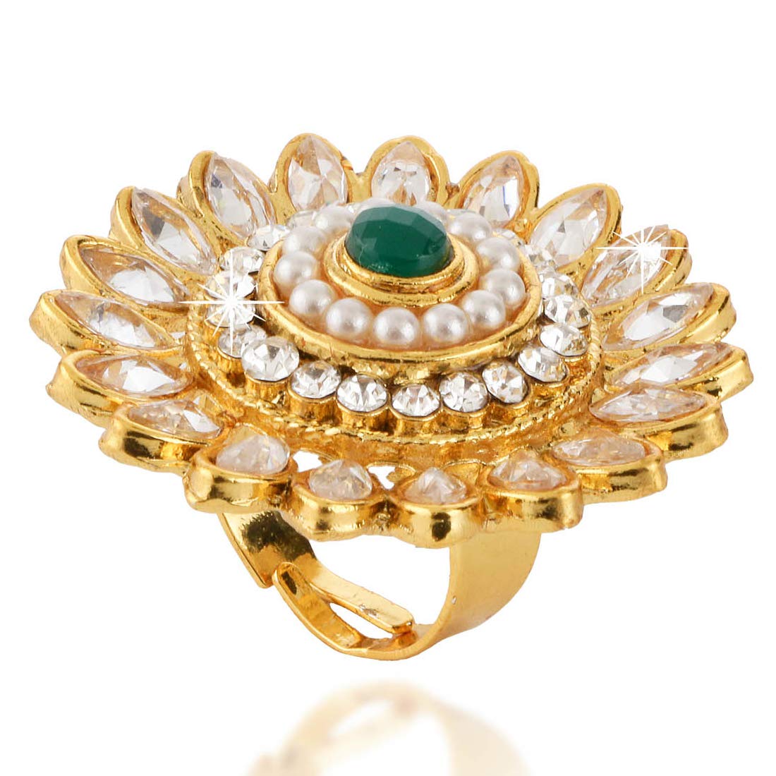 Designer rose gold cocktail ring with multicolour stones and fine cz -