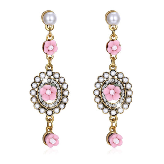 Yellow Chimes Moxie Collection Dangling Flower Earrings for Women and Girls (Pink)