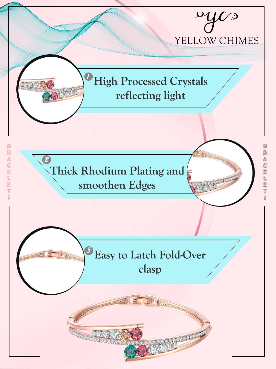 Yellow Chimes Bracelet For Women| Fashion Rose Gold Cubic Zirconia Crystal Style Bracelets For Women And Girls | Rose Gold Plated Crystal Bracelet | Accessories Jewellery|Birthday And Anniversary Gift