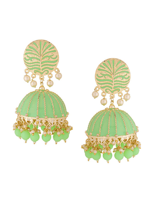 Yellow Chimes Earrings for Women Gold Toned Pearl Drop Green Meenakari Jhumka Earrings for Women and Girls