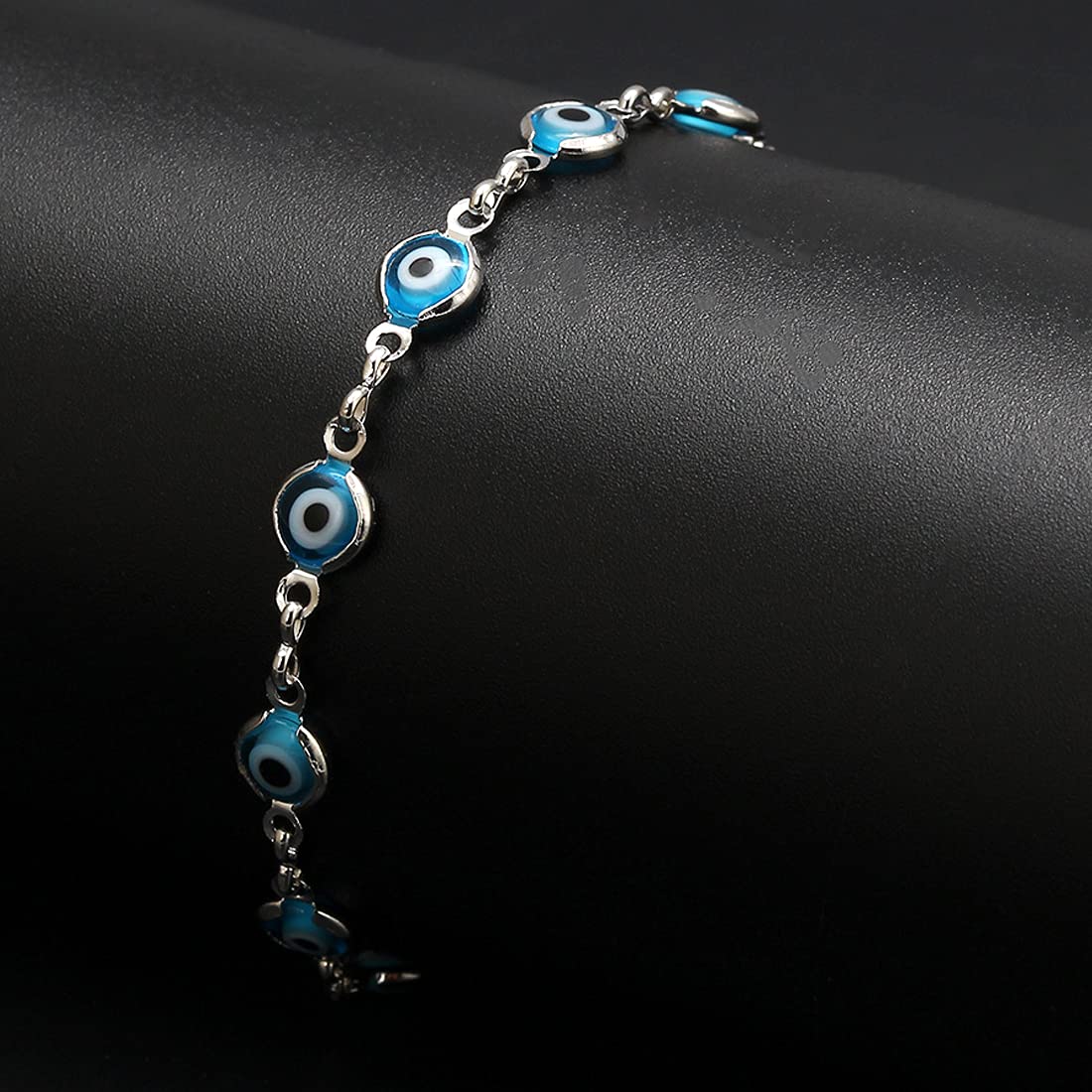 Yellow Chimes Evil Eye Bracelet for Women Evil Eye Beads Bracelet Silver Plated Adjustable Hand Charm Unisex Bracelet for Men and Women.