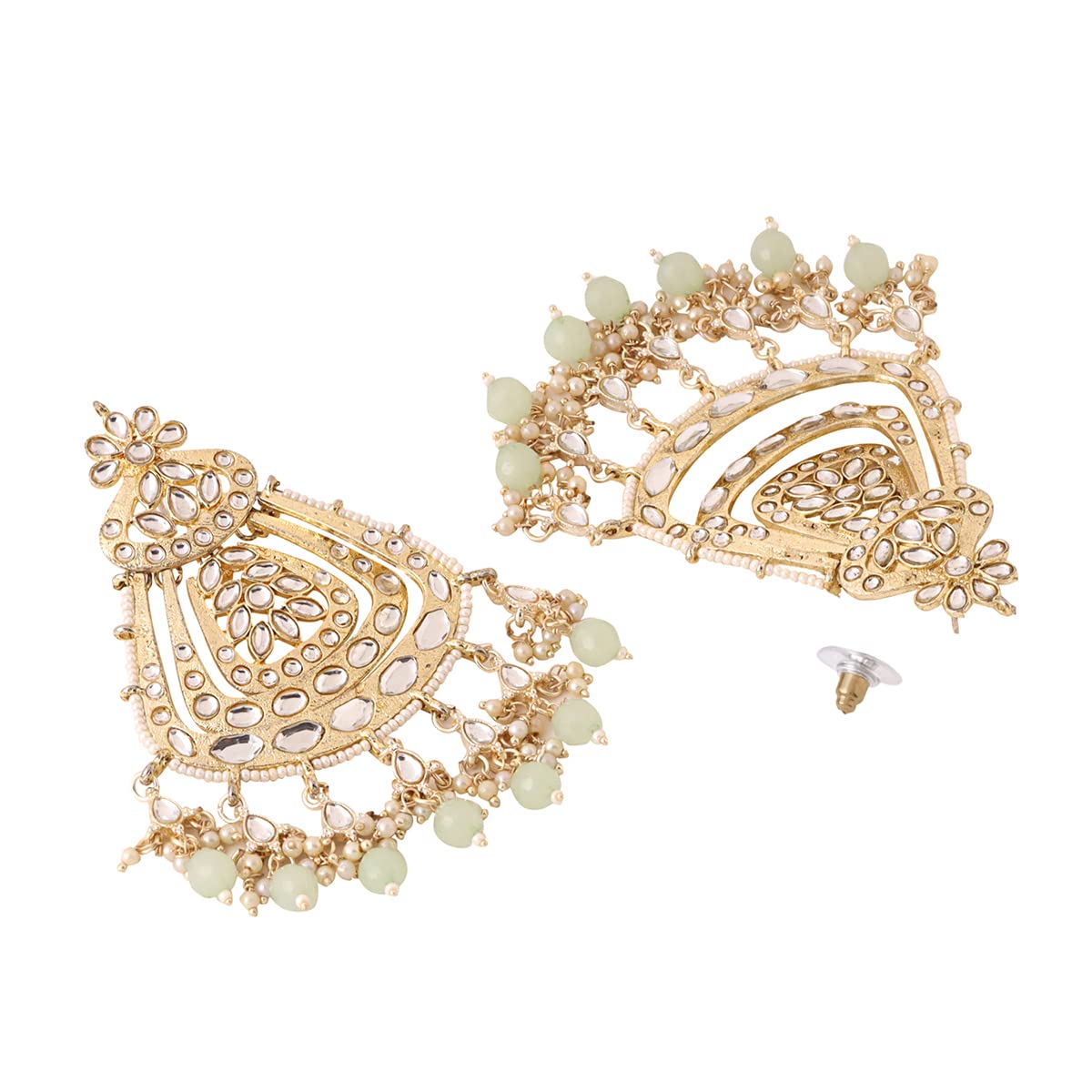Yellow Chimes Earrings for Women and Girls Chandbali Earrings | Gold Toned Kundan Stone Chand Baliyan Earrings | Birthday Gift for girls and women Anniversary Gift for Wife