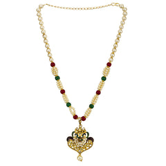 Yellow Chimes Exclusive Traditional Floral Peacock Desaign Pearl Kundan Necklace with Drop Earrings for Women