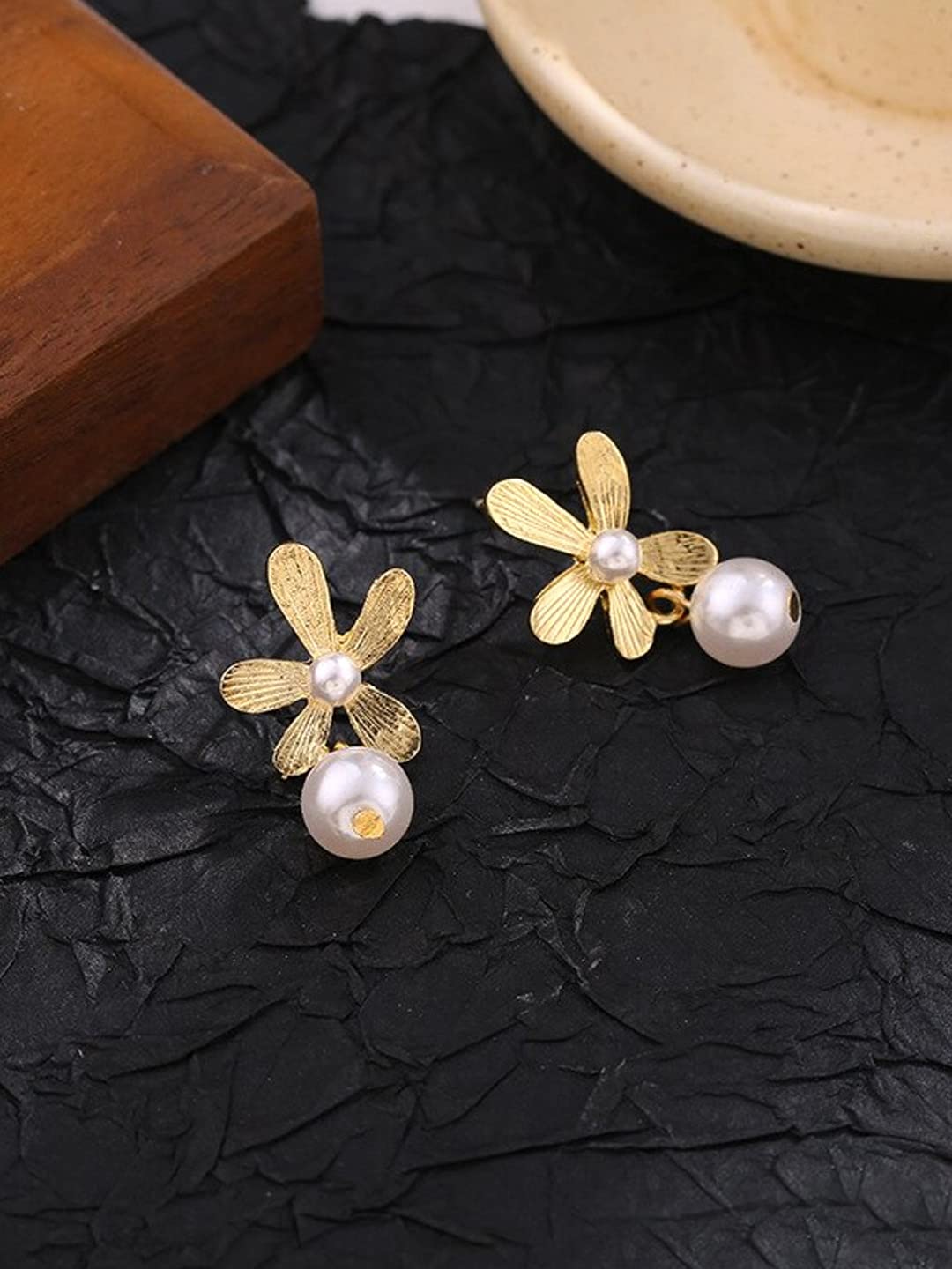 Yellow Chimes Earrings For Women Gold Tone Flower Designed Stud Pearl Hanging Drop Earrings For Women and Girls