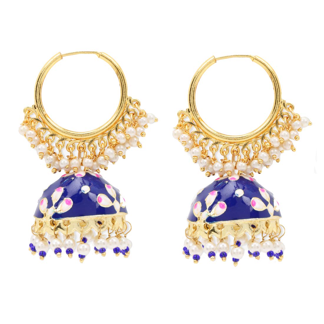 Yellow Chimes Meenakari Handcrafted Gold toned Traditional Blue Jhumka/Jhumki Hoop Earrings for Women & Girls