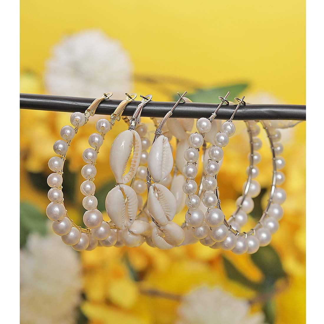 Yellow Chimes Hoop Earrings for Women Combo of 3 Pairs Latest Collection Pearl Hoop Earrings Set for Women and Girls