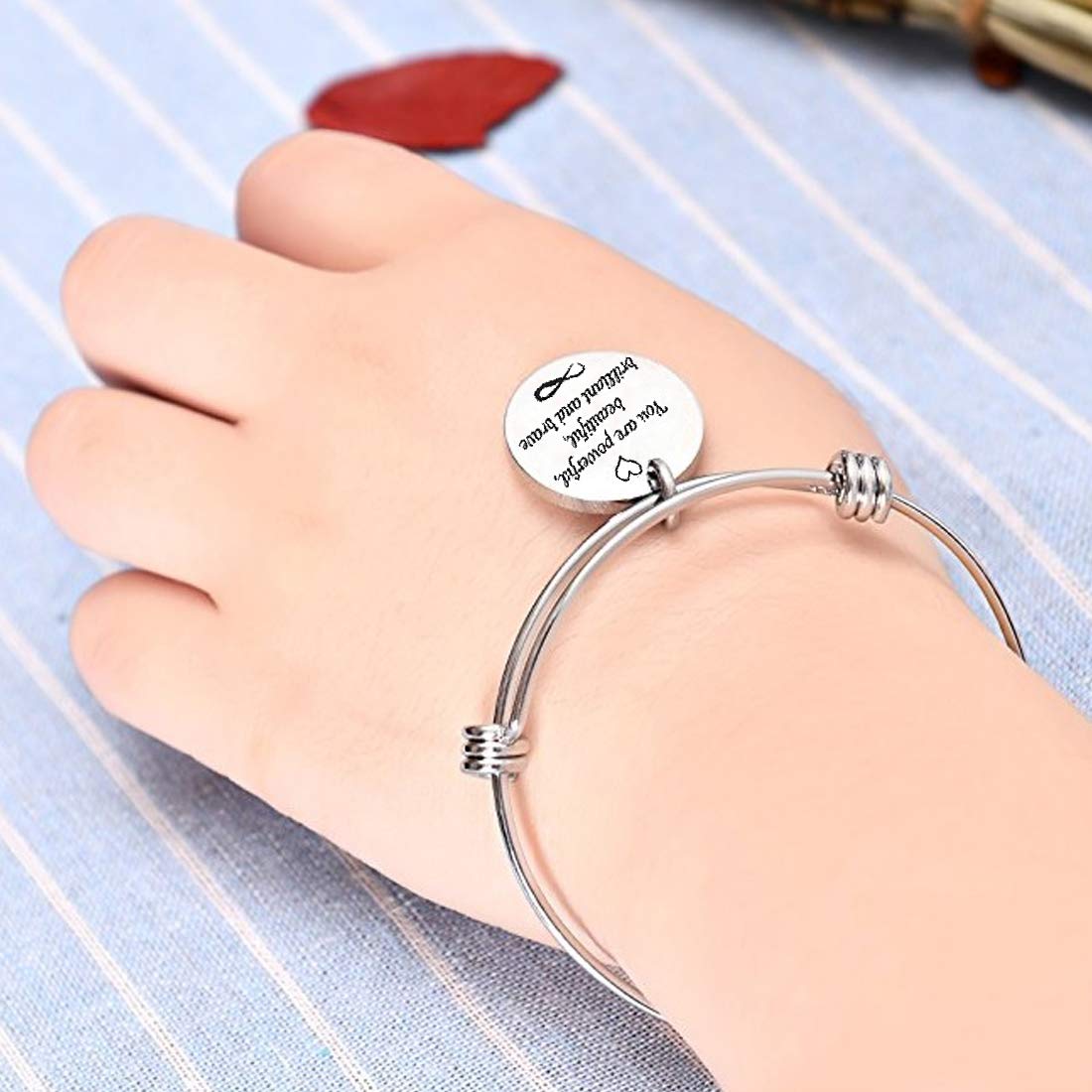 Yellow Chimes Bracelet for Women You are Powerful,Beautiful,Brilliant & Brave Fashionable Inspirational Message Steel Charm Bracelet for Girls and Women