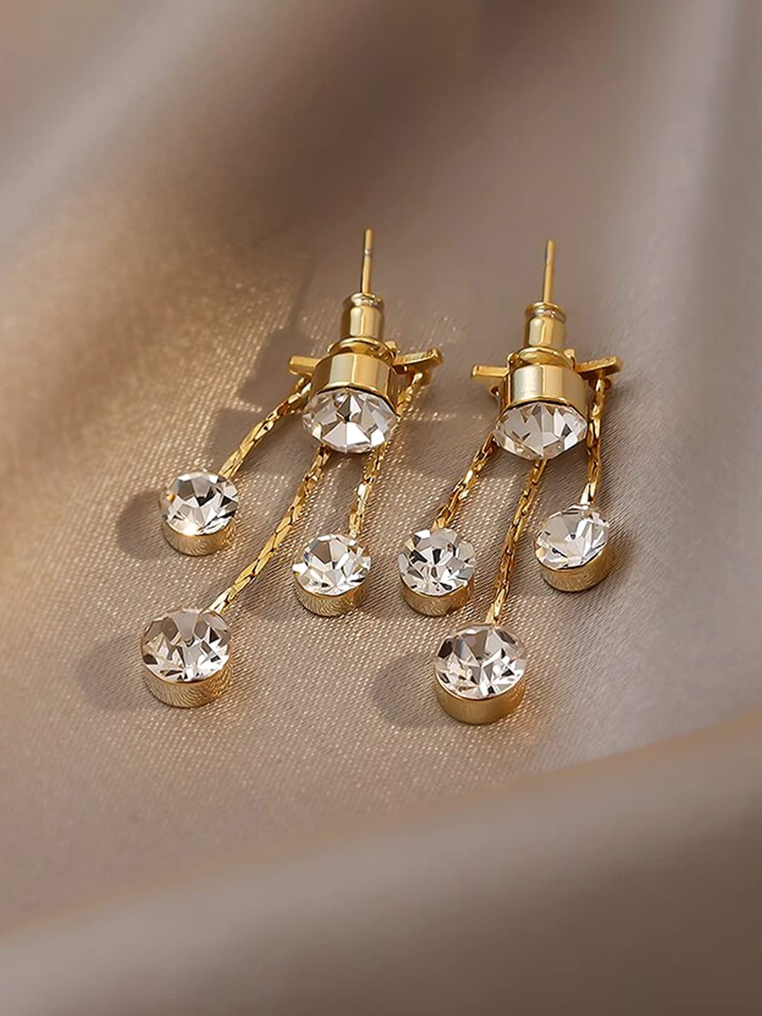 Yellow Chimes Earrings For Women Gold Tone Crystal Studded Tassel Clip On Stud Earrings For Women and Girls