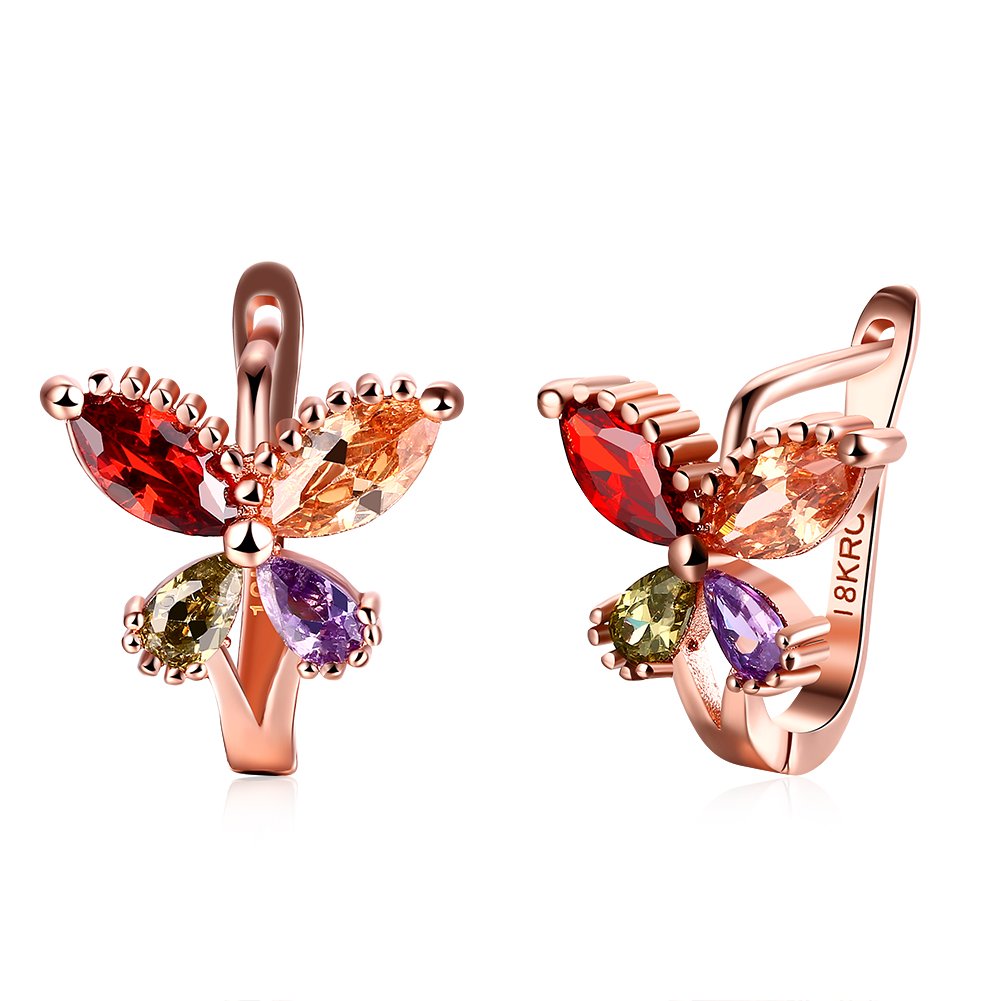 YELLOW CHIMES Flying Butterfly 18K Rose Gold Pated Swiss AAA Zircons Designer Earrings for Women