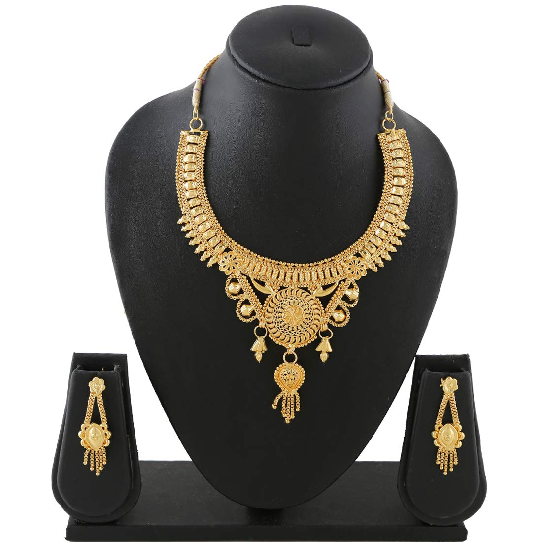 Yellow Chimes Ethnic One Gram Gold Designer Antique Golden Traditional Choker Necklace with Earrings Jewellery Set for Women & Girls