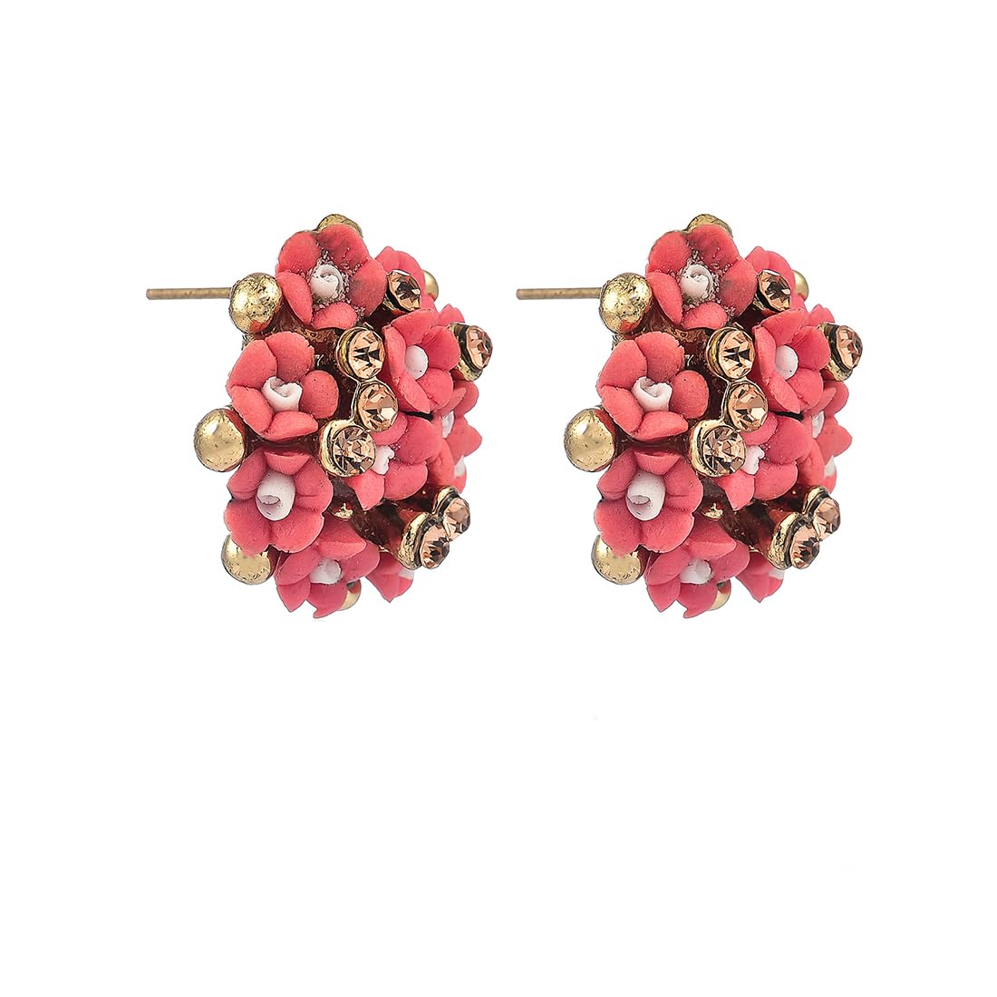 Kairangi Stud Earrings for Women Combo of 2 Pairs Floral Stud Earrings Gold Plated Pink & Peach Studs for Girls and Women.