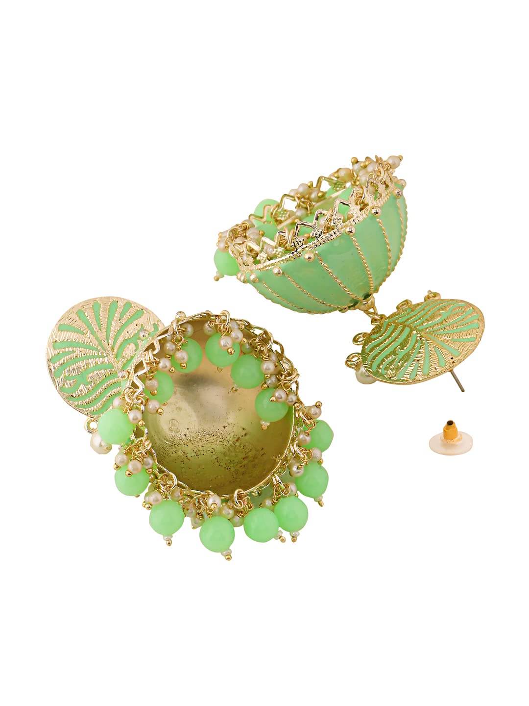 Yellow Chimes Earrings for Women Gold Toned Pearl Drop Green Meenakari Jhumka Earrings for Women and Girls