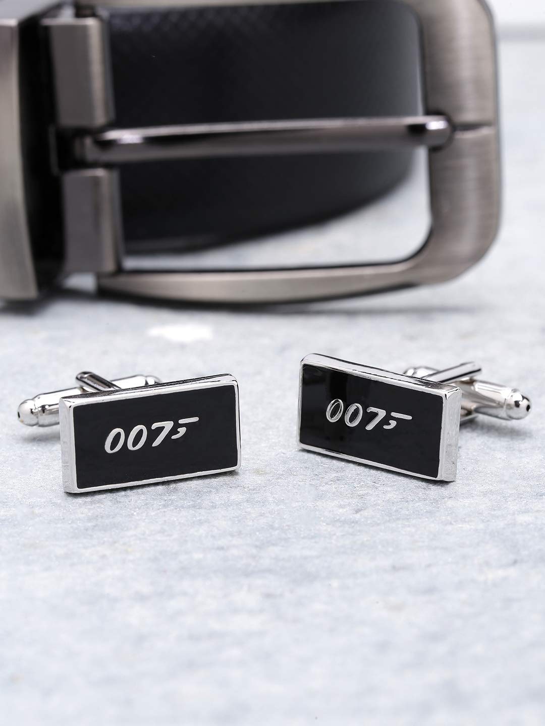 Yellow Chimes Exclusive Collection 007 James Bond Black Stainless Steel Cufflinks for Men