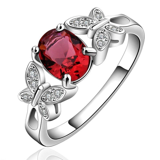 Yellow Chimes Rings for Women Butterflies On Ruby Silver tones Red stone Crystal Ring for Women and Girls